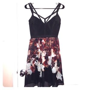 Black Bodycon Floral Pattern Dress Chiffon Skirt
